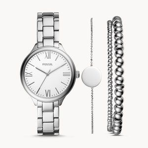 🌼 NWT Fossil silver tone watch + bracelets set